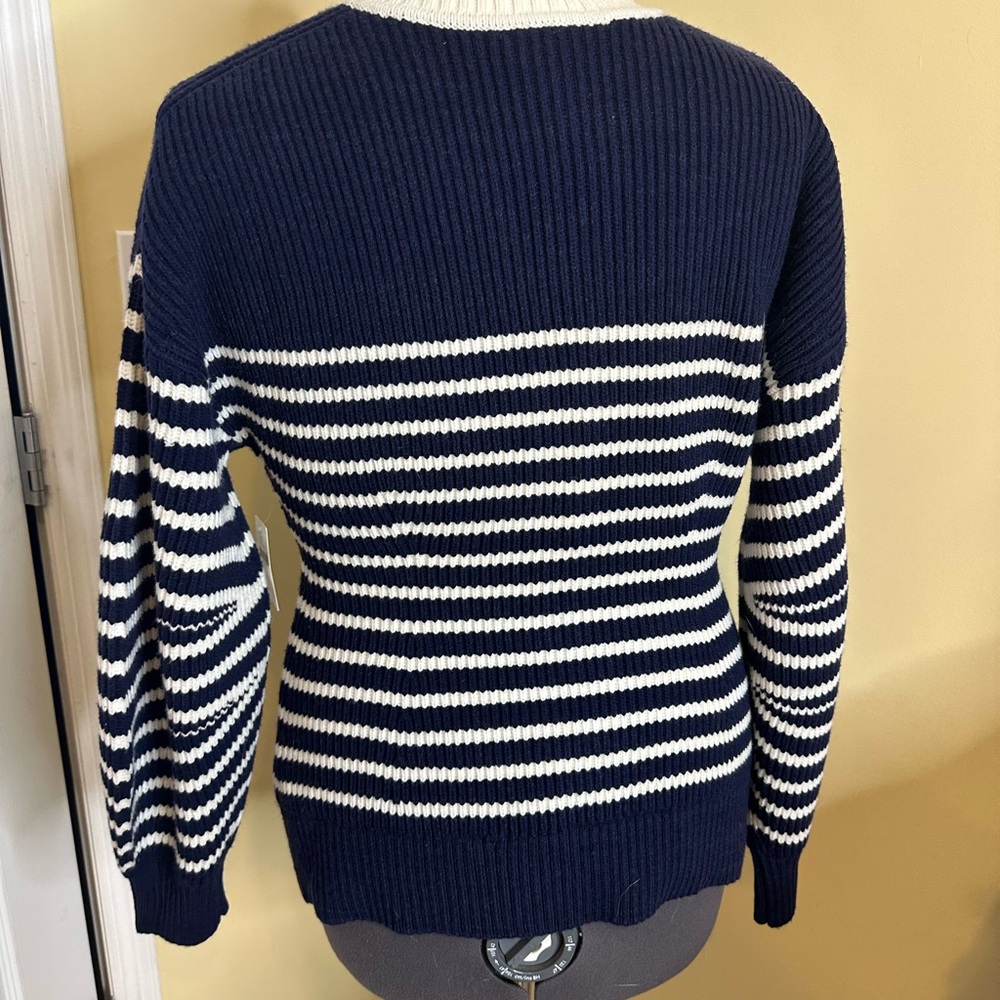 NWT Anthropologie Maeve blouson sleeve button up cardigan navy and white - Picture 6 of 17